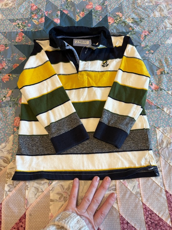 Mayoral Other - Mayoral Striped Rugby Shirt – Yellow, Green & Navy